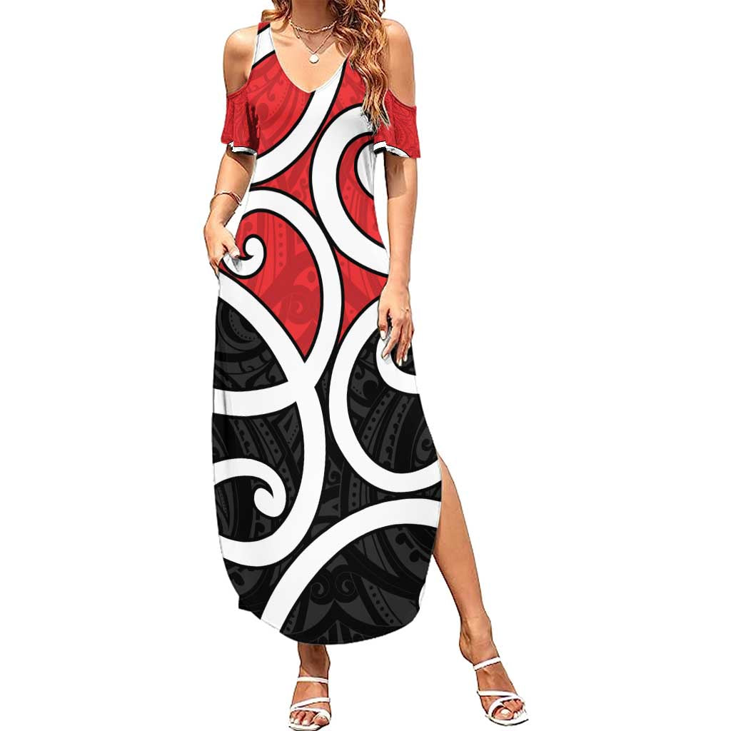 New Zealand Family Matching Summer Maxi Dress and Hawaiian Shirt Maori Koru Tino Rangatiratanga Color LT14 Mom's Dress Red - Polynesian Pride