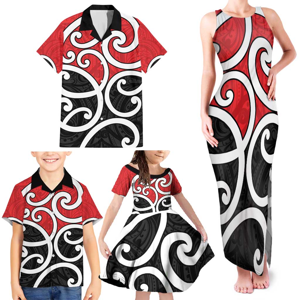 New Zealand Family Matching Tank Maxi Dress and Hawaiian Shirt Maori Koru Tino Rangatiratanga Color LT14 - Polynesian Pride