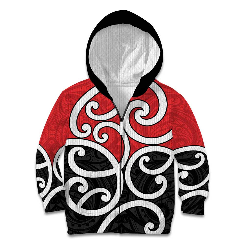 New Zealand Kid Hoodie Maori Koru Tino Rangatiratanga Color LT14 Zip Hoodie Red - Polynesian Pride