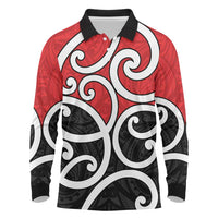 New Zealand Long Sleeve Polo Shirt Maori Koru Tino Rangatiratanga Color LT14 Red - Polynesian Pride