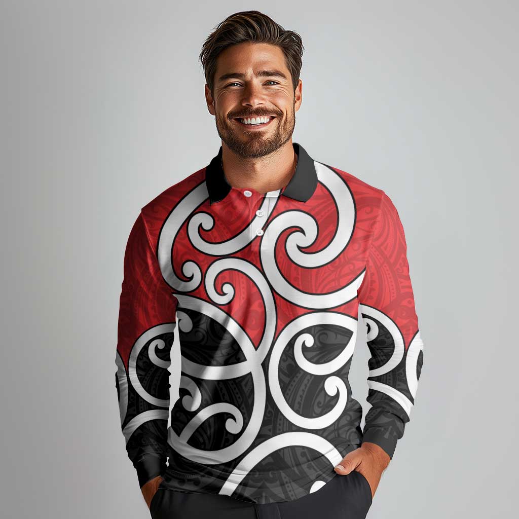 New Zealand Long Sleeve Polo Shirt Maori Koru Tino Rangatiratanga Color LT14 - Polynesian Pride
