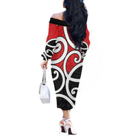 New Zealand Off The Shoulder Long Sleeve Dress Maori Koru Tino Rangatiratanga Color LT14 - Polynesian Pride