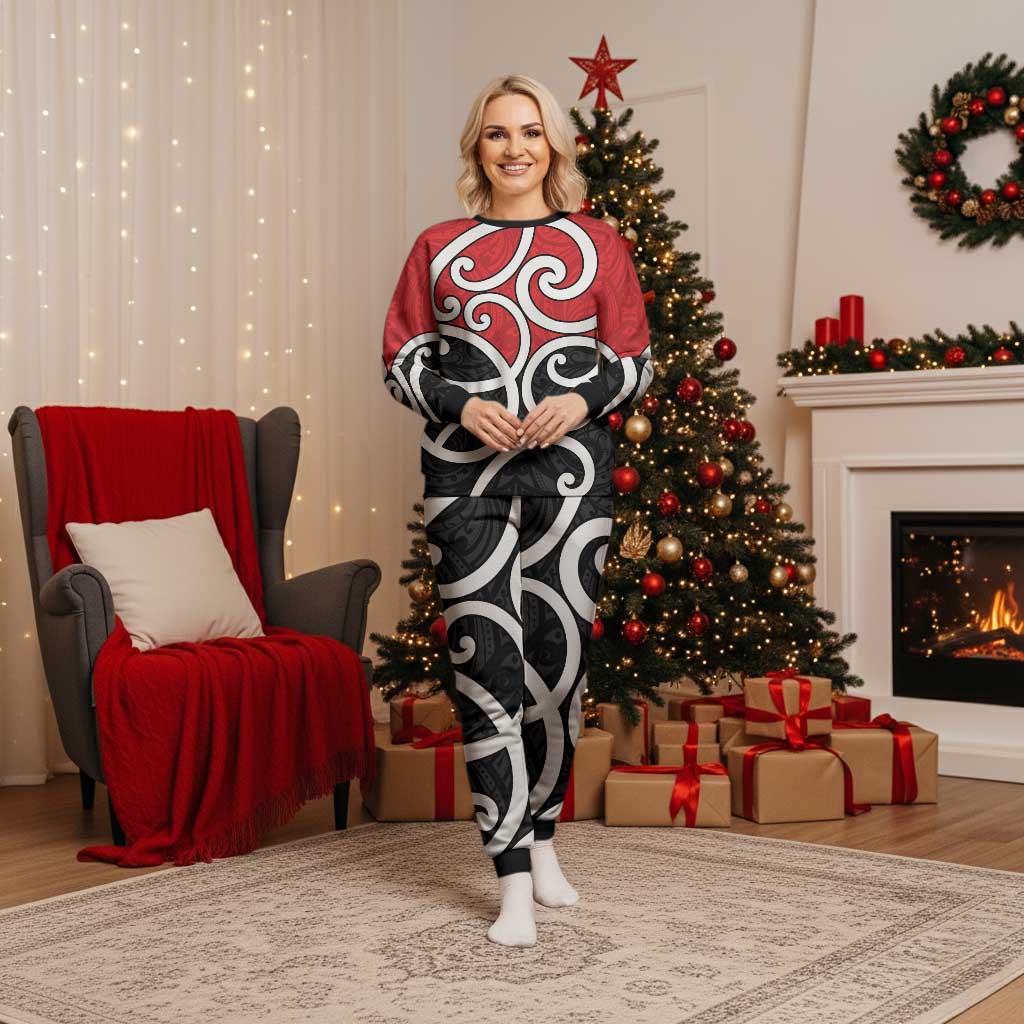 New Zealand Christmas Pajama Set Maori Koru Tino Rangatiratanga Color - Polynesian Pride