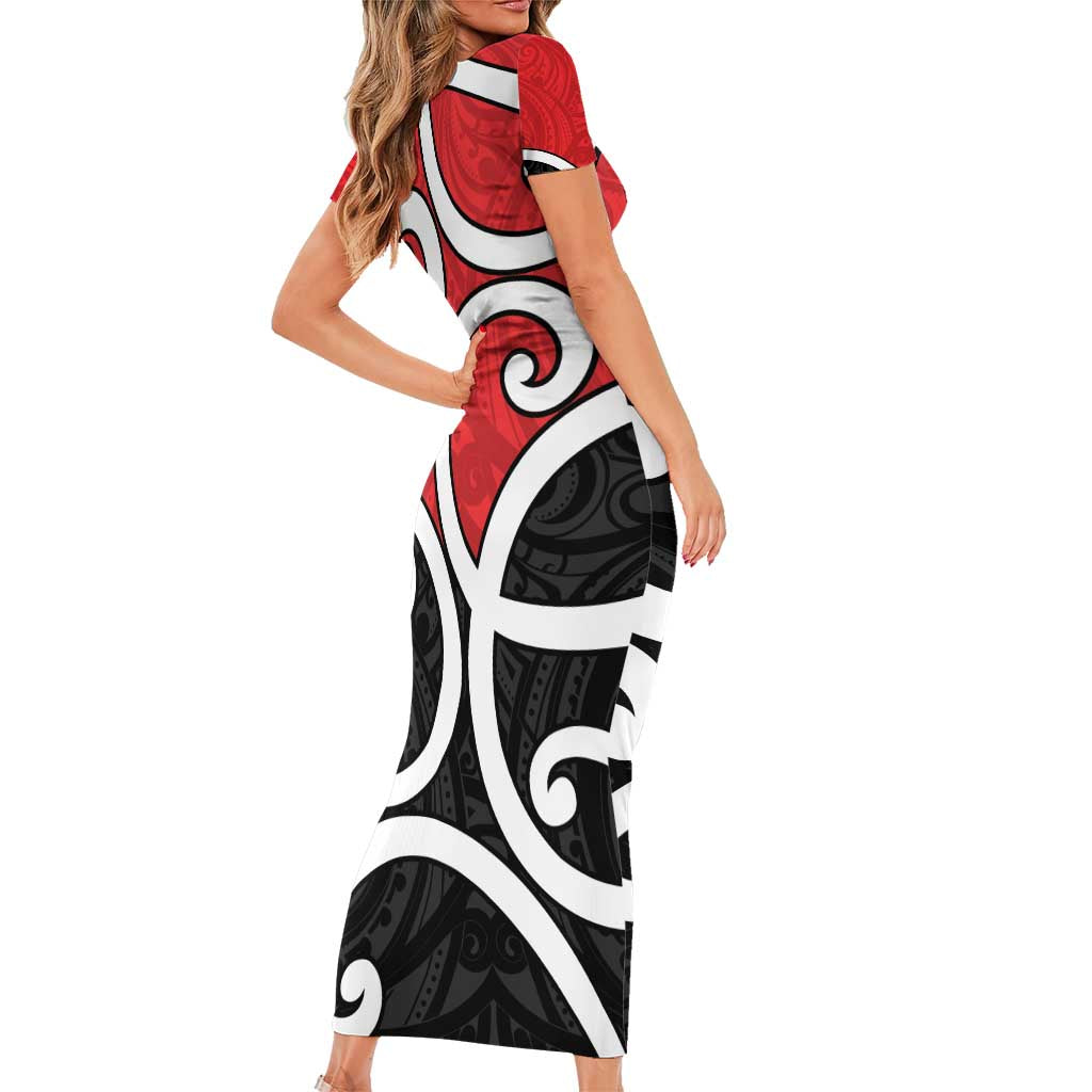 New Zealand Short Sleeve Bodycon Dress Maori Koru Tino Rangatiratanga Color LT14 - Polynesian Pride