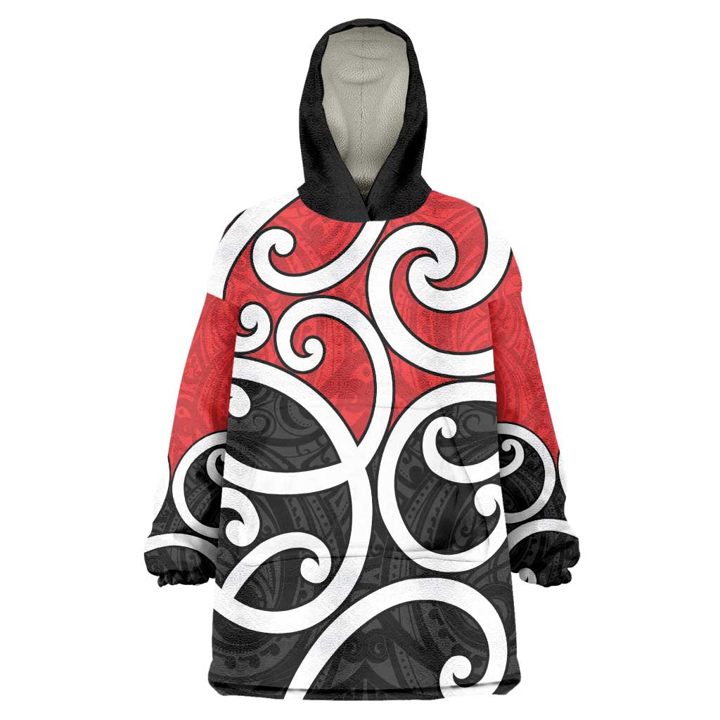 New Zealand Wearable Blanket Hoodie Maori Koru Tino Rangatiratanga Color LT14 One Size Red - Polynesian Pride