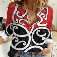 New Zealand Women Casual Shirt Maori Koru Tino Rangatiratanga Color LT14 Female Red - Polynesian Pride