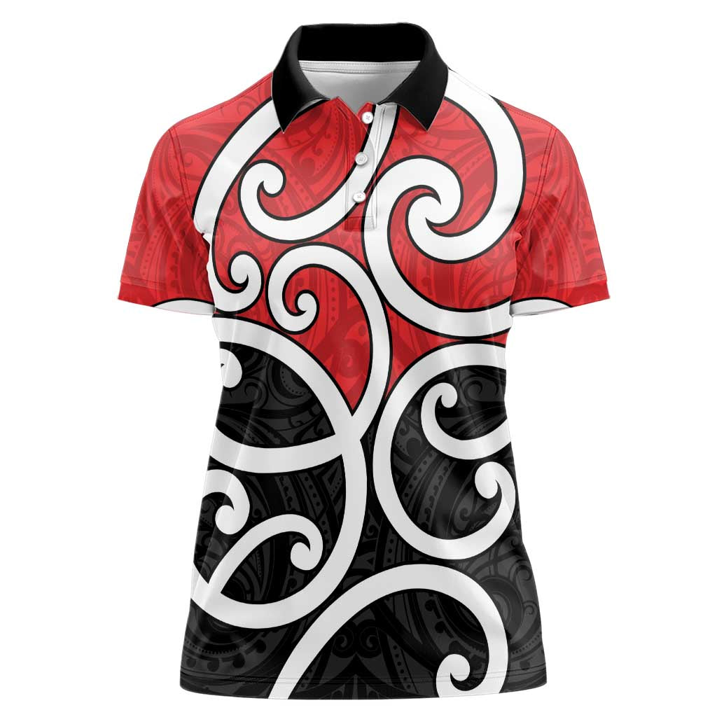 New Zealand Women Polo Shirt Maori Koru Tino Rangatiratanga Color LT14 Female Red - Polynesian Pride