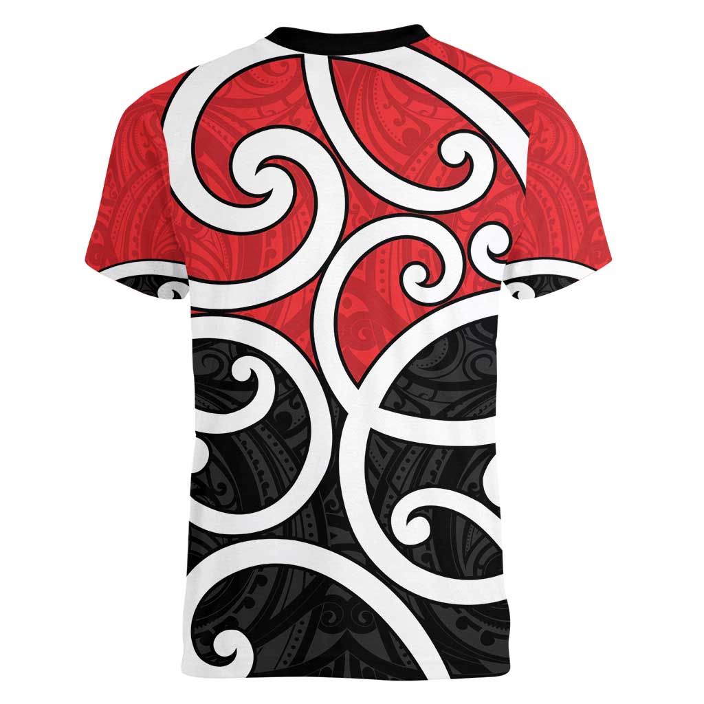 New Zealand Women V-Neck T-Shirt Maori Koru Tino Rangatiratanga Color LT14 - Polynesian Pride
