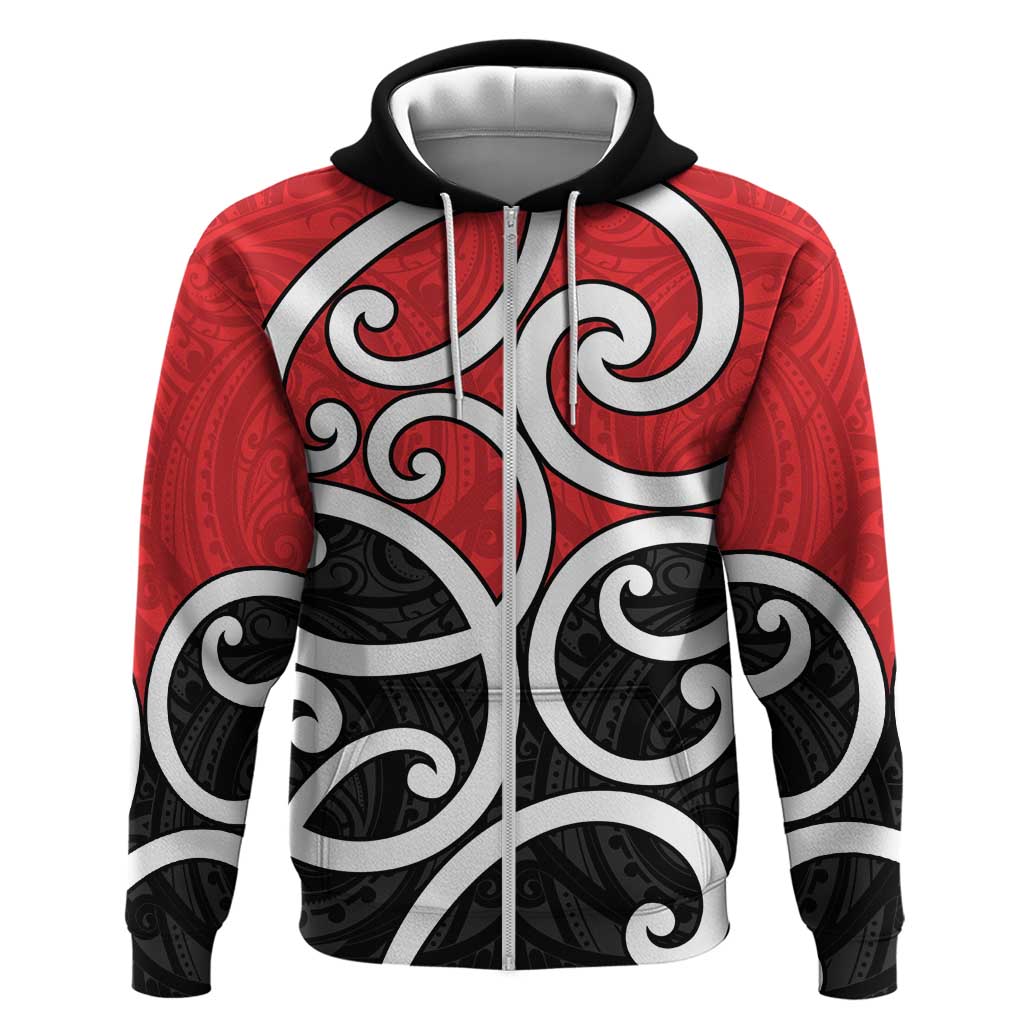 New Zealand Zip Hoodie Maori Koru Tino Rangatiratanga Color LT14 Zip Hoodie Red - Polynesian Pride