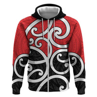 New Zealand Zip Hoodie Maori Koru Tino Rangatiratanga Color LT14 Zip Hoodie Red - Polynesian Pride