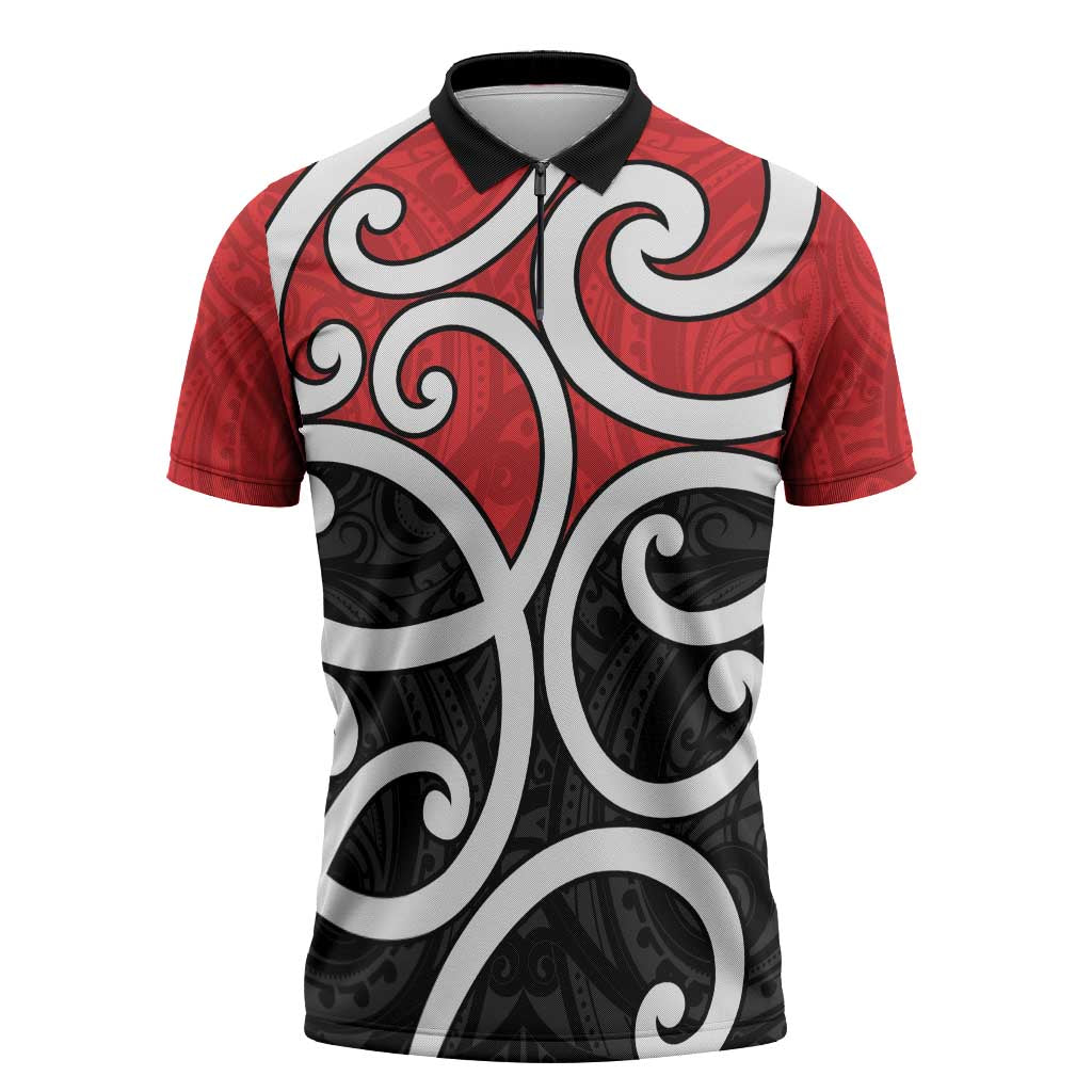 New Zealand Zipper Polo Shirt Maori Koru Tino Rangatiratanga Color LT14 Red - Polynesian Pride