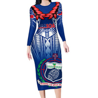 Samoa Rugby Family Matching Long Sleeve Bodycon Dress and Hawaiian Shirt 2023 Go Manu Samoa With Ula Fala Style LT14 Mom's Dress Blue - Polynesian Pride