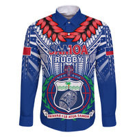 Custom Samoa Rugby Family Matching Puletasi Dress and Hawaiian Shirt 2023 Go Manu Samoa With Ula Fala Style LT14 Dad's Shirt - Long Sleeve Blue - Polynesian Pride