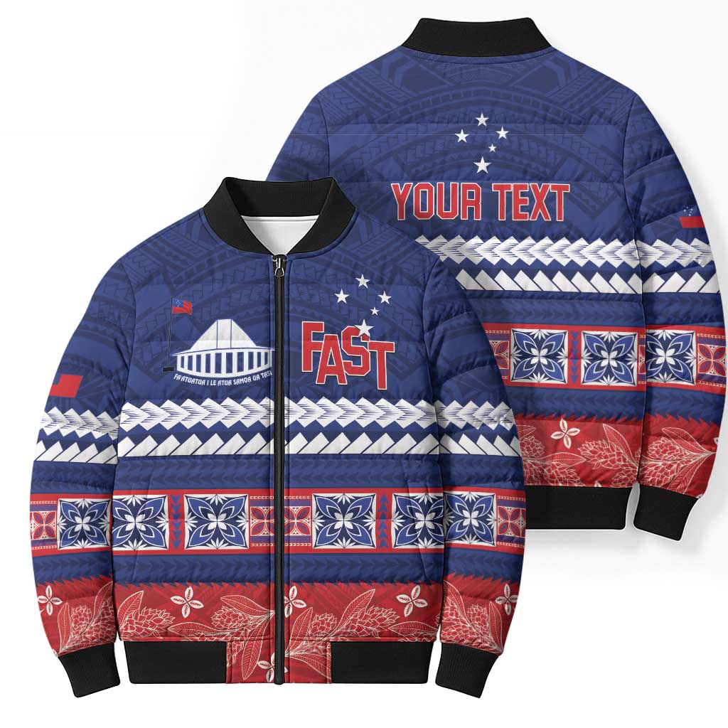 Personalised FAST Samoa Siapo Bomber Puffer Jacket Teuila Flowers Samoan Pattern - Polynesian Pride