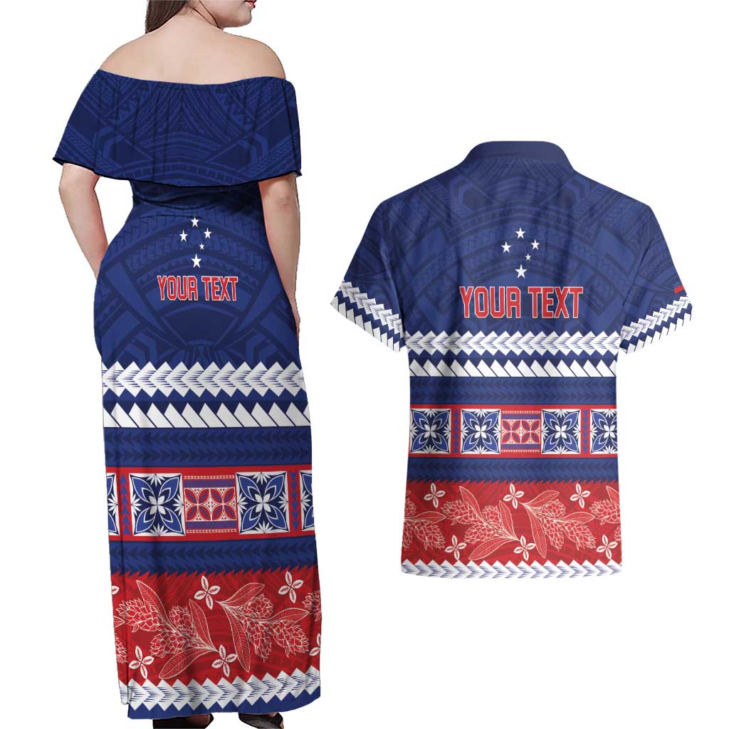 Personalised FAST Samoa Siapo Couples Matching Off Shoulder Maxi Dress and Hawaiian Shirt Teuila Flowers Samoan Pattern - Polynesian Pride