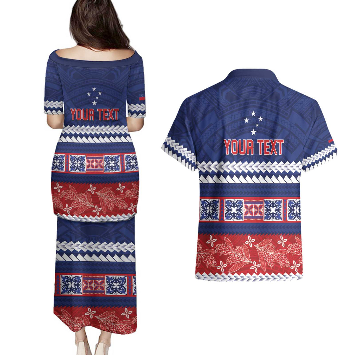 Personalised FAST Samoa Siapo Couples Matching Puletasi and Hawaiian Shirt Teuila Flowers Samoan Pattern - Polynesian Pride