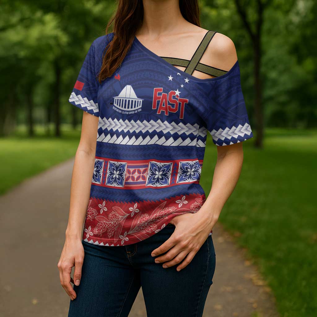 Personalised FAST Samoa Siapo Cross Shoulder Shirt Teuila Flowers Samoan Pattern - Polynesian Pride