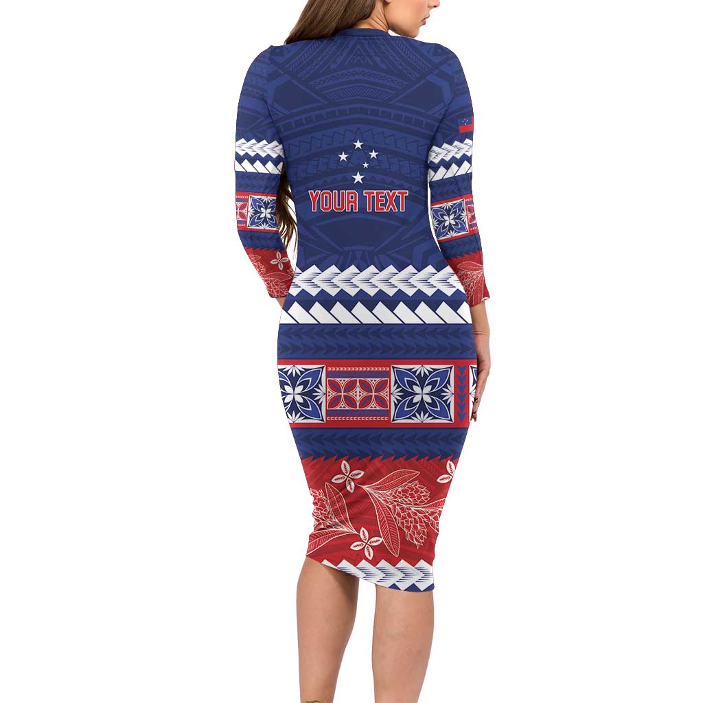 Personalised FAST Samoa Siapo Family Matching Long Sleeve Bodycon Dress and Hawaiian Shirt Teuila Flowers Samoan Pattern - Polynesian Pride