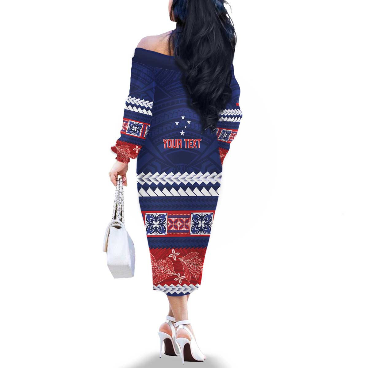 Personalised FAST Samoa Siapo Family Matching Off The Shoulder Long Sleeve Dress and Hawaiian Shirt Teuila Flowers Samoan Pattern - Polynesian Pride