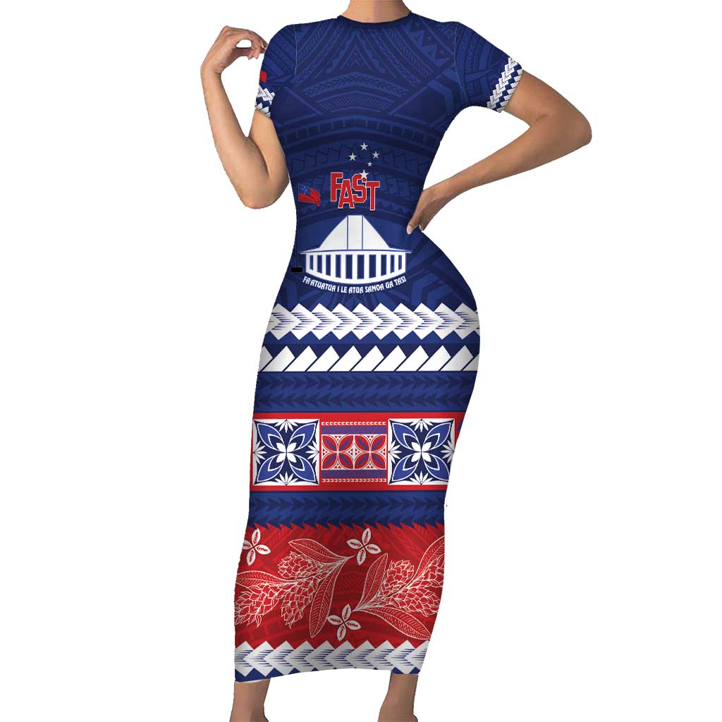 Personalised FAST Samoa Siapo Family Matching Short Sleeve Bodycon Dress and Hawaiian Shirt Teuila Flowers Samoan Pattern - Polynesian Pride