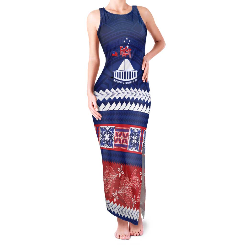 Personalised FAST Samoa Siapo Family Matching Tank Maxi Dress and Hawaiian Shirt Teuila Flowers Samoan Pattern - Polynesian Pride