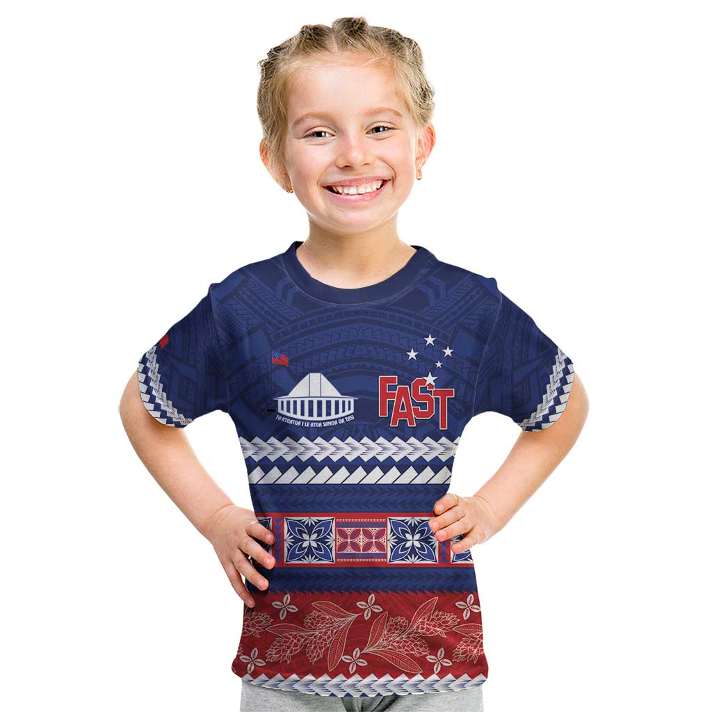 Personalised FAST Samoa Siapo Kid T Shirt Teuila Flowers Samoan Pattern - Polynesian Pride