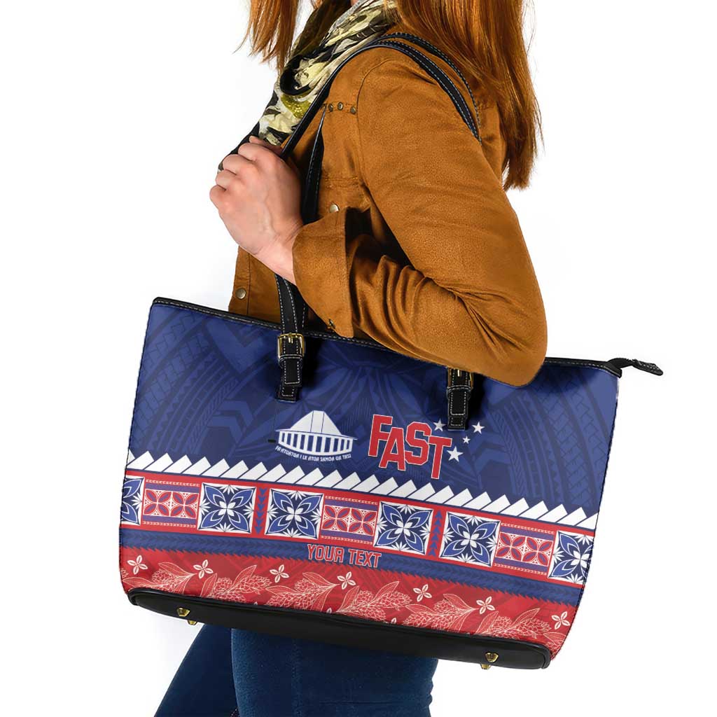 Personalised FAST Samoa Siapo Leather Tote Bag Teuila Flowers Samoan Pattern - Polynesian Pride