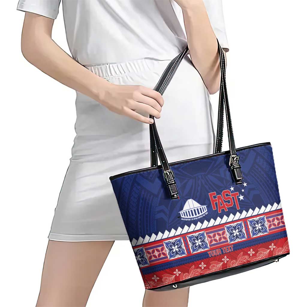 Personalised FAST Samoa Siapo Leather Tote Bag Teuila Flowers Samoan Pattern - Polynesian Pride