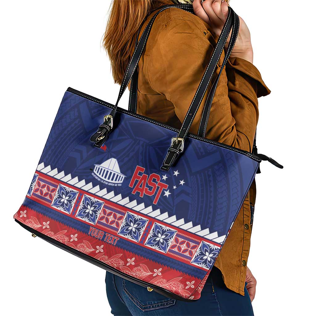 Personalised FAST Samoa Siapo Leather Tote Bag Teuila Flowers Samoan Pattern - Polynesian Pride