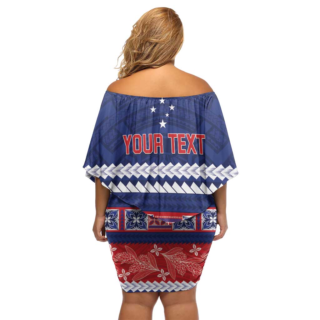 Personalised FAST Samoa Siapo Off Shoulder Short Dress Teuila Flowers Samoan Pattern - Polynesian Pride