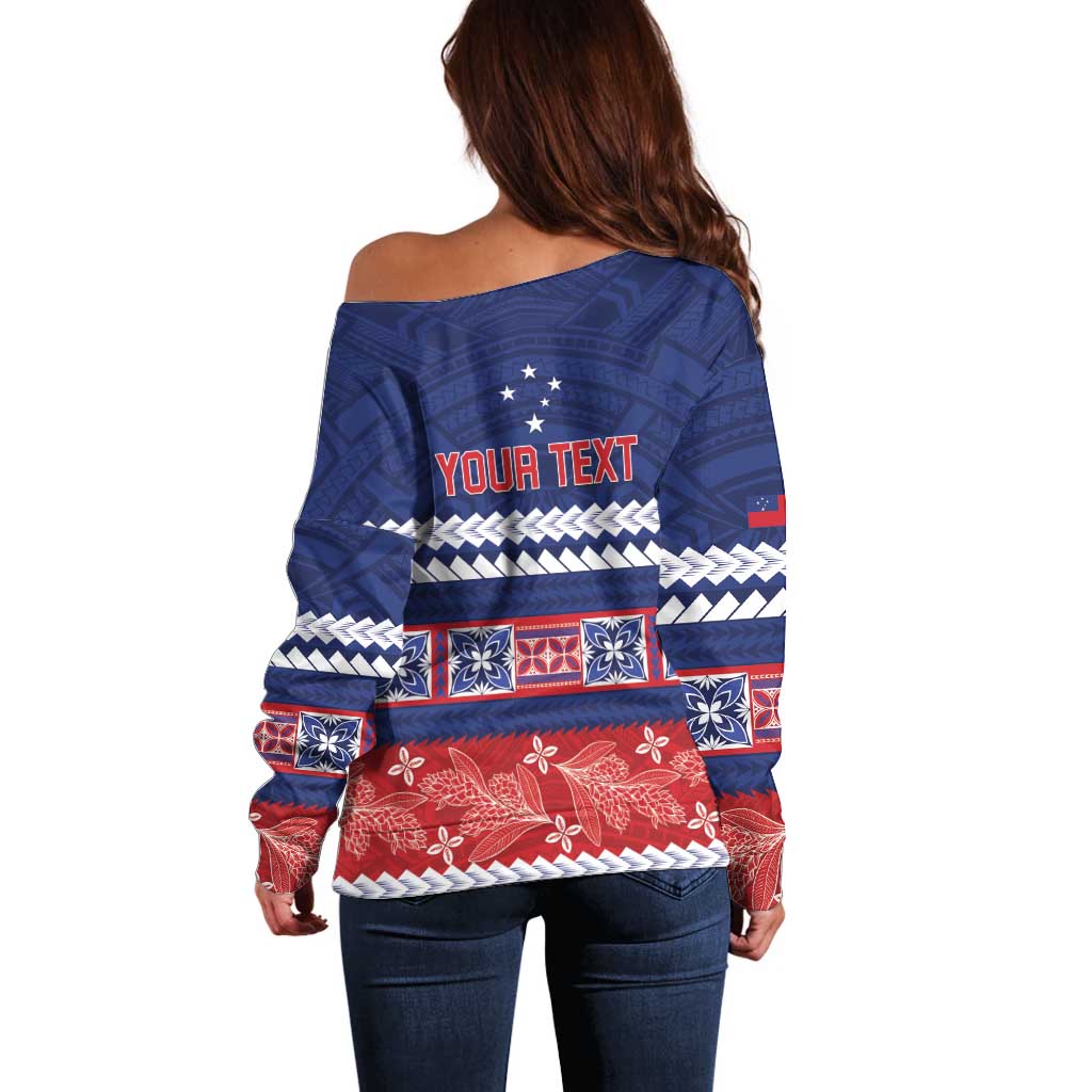 Personalised FAST Samoa Siapo Off Shoulder Sweater Teuila Flowers Samoan Pattern - Polynesian Pride