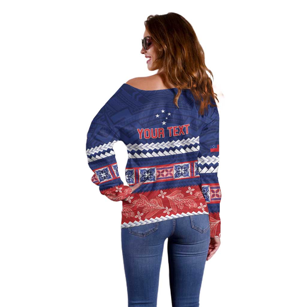 Personalised FAST Samoa Siapo Off Shoulder Sweater Teuila Flowers Samoan Pattern - Polynesian Pride