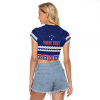 Personalised FAST Samoa Siapo Raglan Cropped T Shirt Teuila Flowers Samoan Pattern - Polynesian Pride