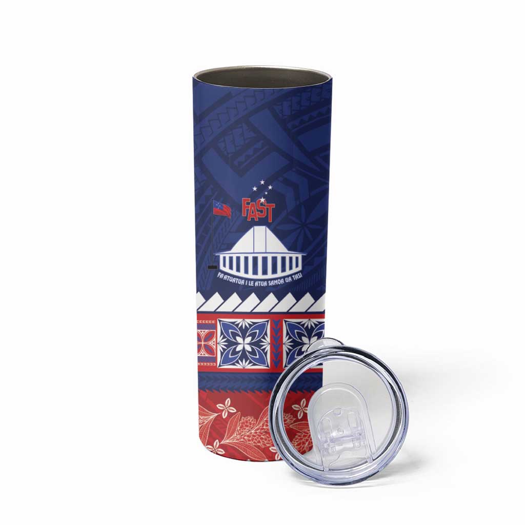 Personalised FAST Samoa Siapo Skinny Tumbler Teuila Flowers Samoan Pattern - Polynesian Pride