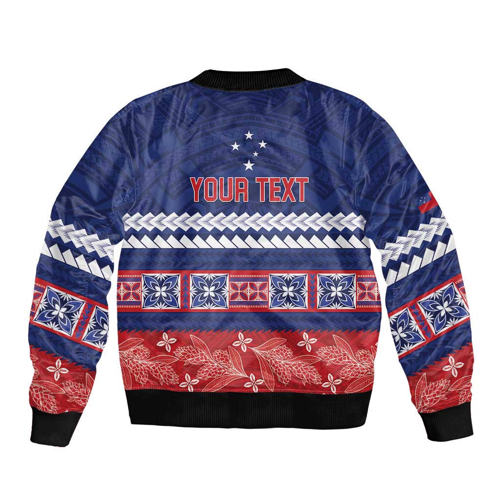 Personalised FAST Samoa Siapo Sleeve Zip Bomber Jacket Teuila Flowers Samoan Pattern - Polynesian Pride
