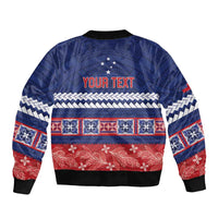 Personalised FAST Samoa Siapo Sleeve Zip Bomber Jacket Teuila Flowers Samoan Pattern - Polynesian Pride