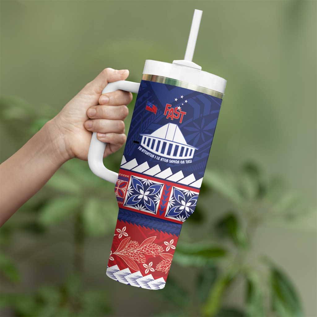 Personalised FAST Samoa Siapo Tumbler With Handle Teuila Flowers Samoan Pattern - Polynesian Pride