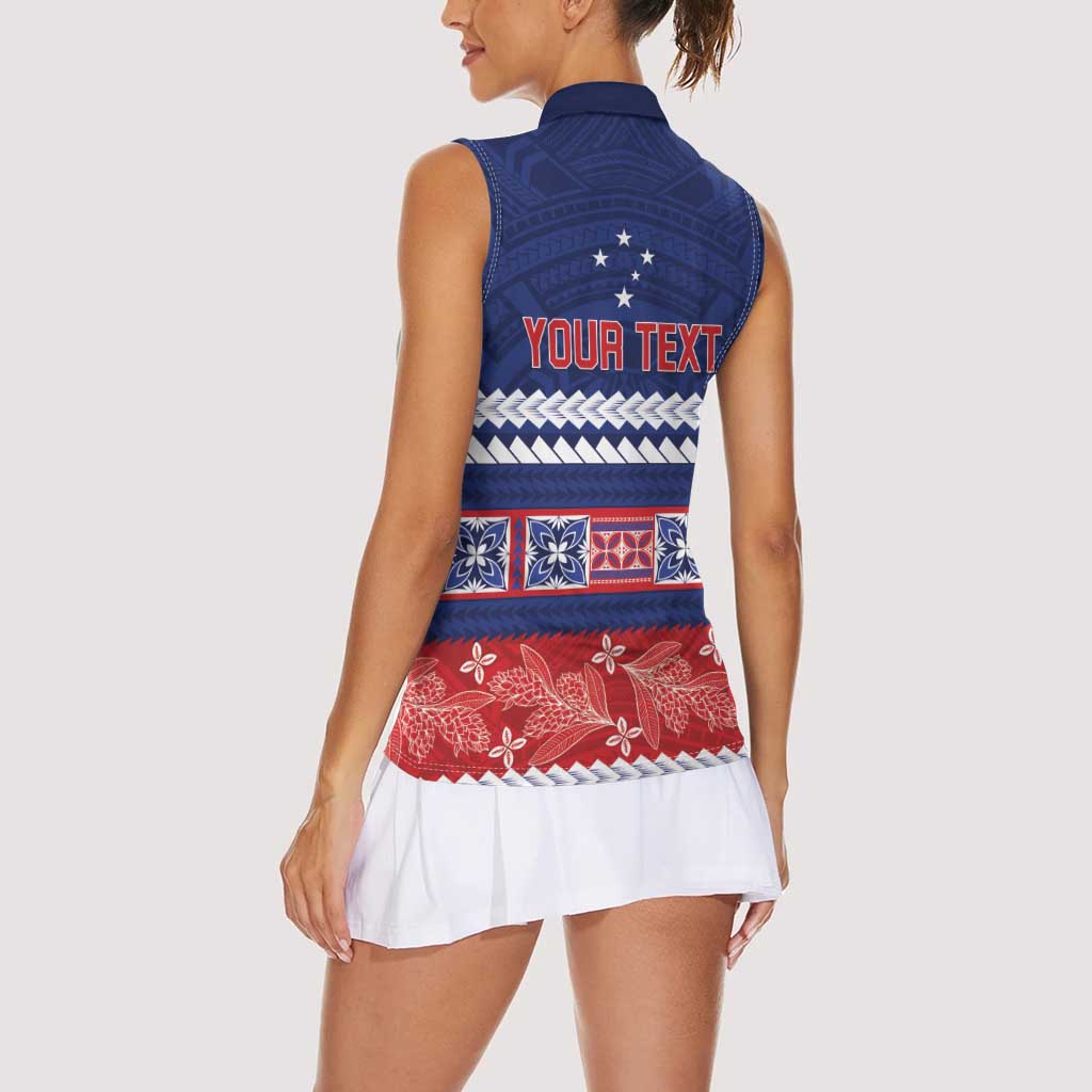 Personalised FAST Samoa Siapo Women Sleeveless Polo Shirt Teuila Flowers Samoan Pattern - Polynesian Pride