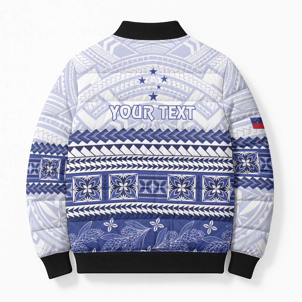Personalised HRPP Samoa Siapo Bomber Puffer Jacket Teuila Flowers Samoan Pattern - Polynesian Pride