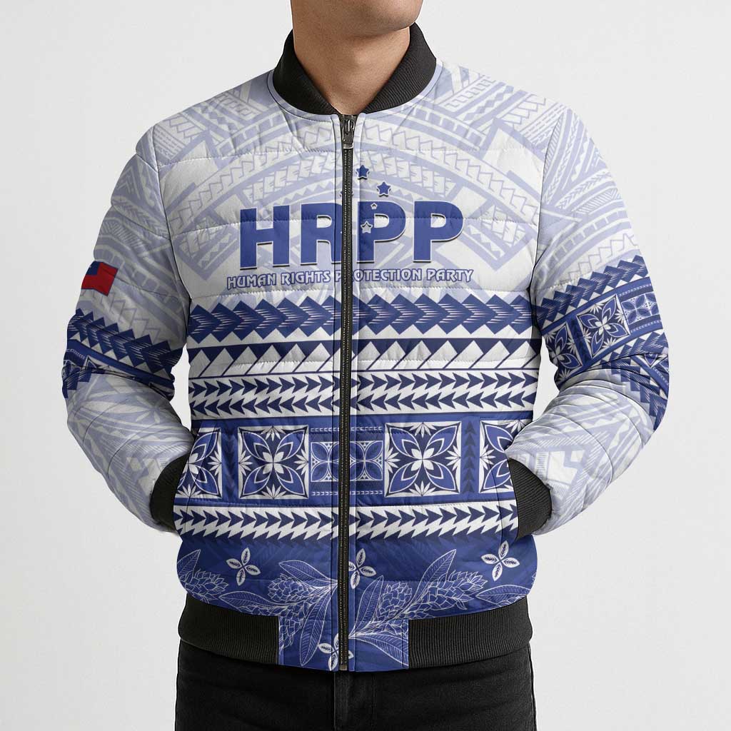 Personalised HRPP Samoa Siapo Bomber Puffer Jacket Teuila Flowers Samoan Pattern - Polynesian Pride