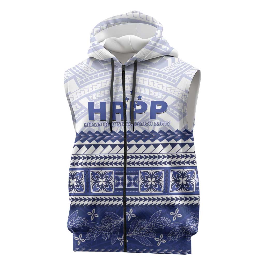 Personalised HRPP Samoa Siapo Sleeveless Zip Hoodie Teuila Flowers Samoan Pattern - Polynesian Pride