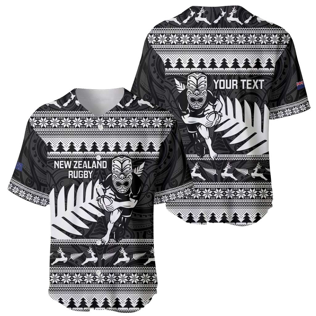 New Zealand Christmas Rugby Personalised Baseball Jersey Meri Kirihimete All Black Maori - Polynesian Pride