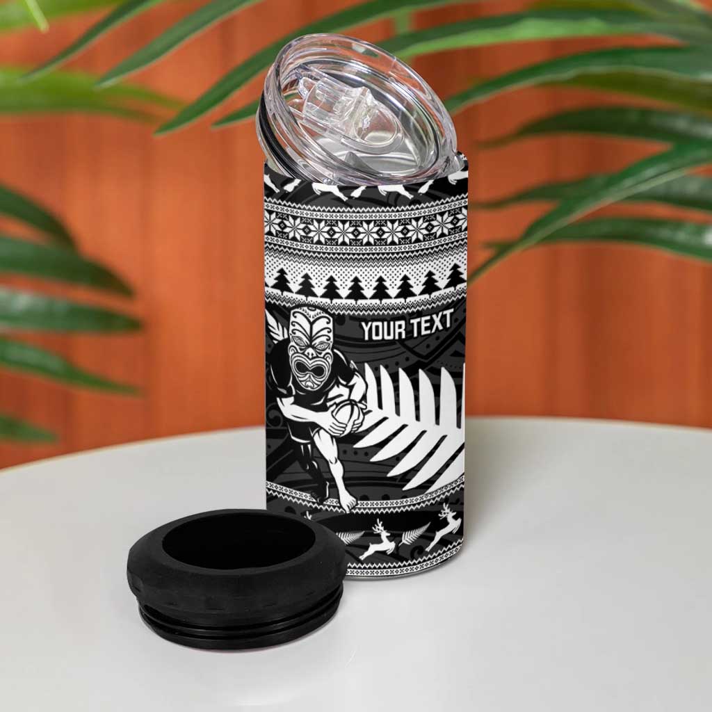 New Zealand Christmas Rugby Personalised 4 in 1 Can Cooler Tumbler Meri Kirihimete All Black Maori LT14 - Polynesian Pride