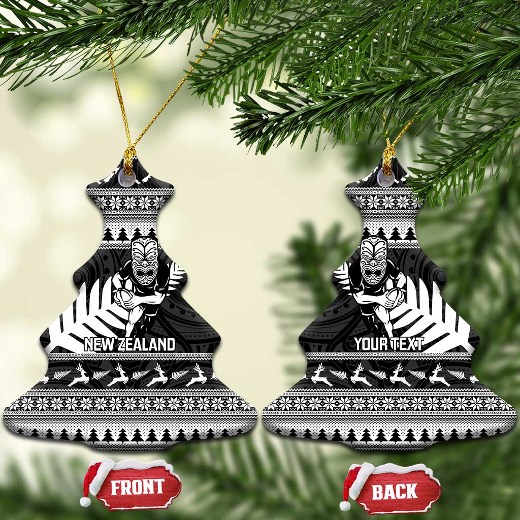 New Zealand Christmas Rugby Personalised Ceramic Ornament Meri Kirihimete All Black Maori - Polynesian Pride