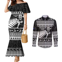 New Zealand Christmas Rugby Personalised Couples Matching Mermaid Dress and Long Sleeve Button Shirt Meri Kirihimete All Black Maori - Polynesian Pride
