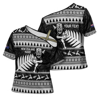 New Zealand Christmas Rugby Personalised Cross Shoulder Shirt Meri Kirihimete All Black Maori LT14 - Polynesian Pride