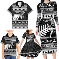 New Zealand Christmas Rugby Personalised Family Matching Long Sleeve Bodycon Dress and Hawaiian Shirt Meri Kirihimete All Black Maori LT14 - Polynesian Pride