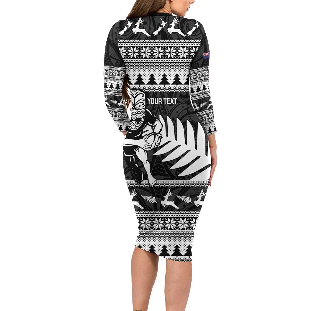 New Zealand Christmas Rugby Personalised Family Matching Long Sleeve Bodycon Dress and Hawaiian Shirt Meri Kirihimete All Black Maori LT14 - Polynesian Pride