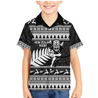 New Zealand Christmas Rugby Personalised Family Matching Mermaid Dress and Hawaiian Shirt Meri Kirihimete All Black Maori LT14 Son's Shirt Black - Polynesian Pride