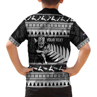 New Zealand Christmas Rugby Personalised Family Matching Off The Shoulder Long Sleeve Dress and Hawaiian Shirt Meri Kirihimete All Black Maori LT14 - Polynesian Pride